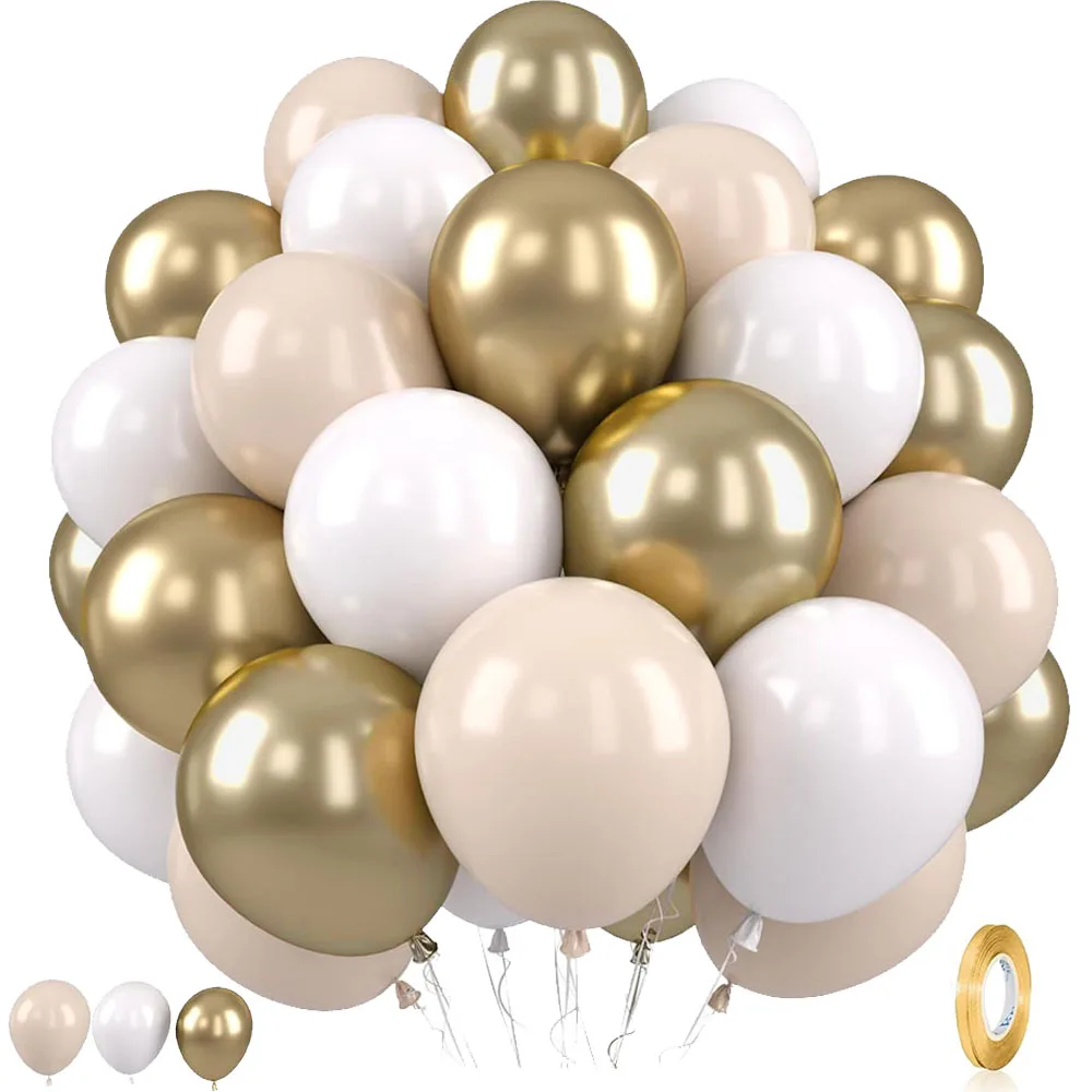 40 Stück Boho Rosa Sand Weiß Latex Ballons 10 Zoll Metall Chrom Gold Ballons für Geburtstag Hochzeit Baby Shower Party Dekor Globos
