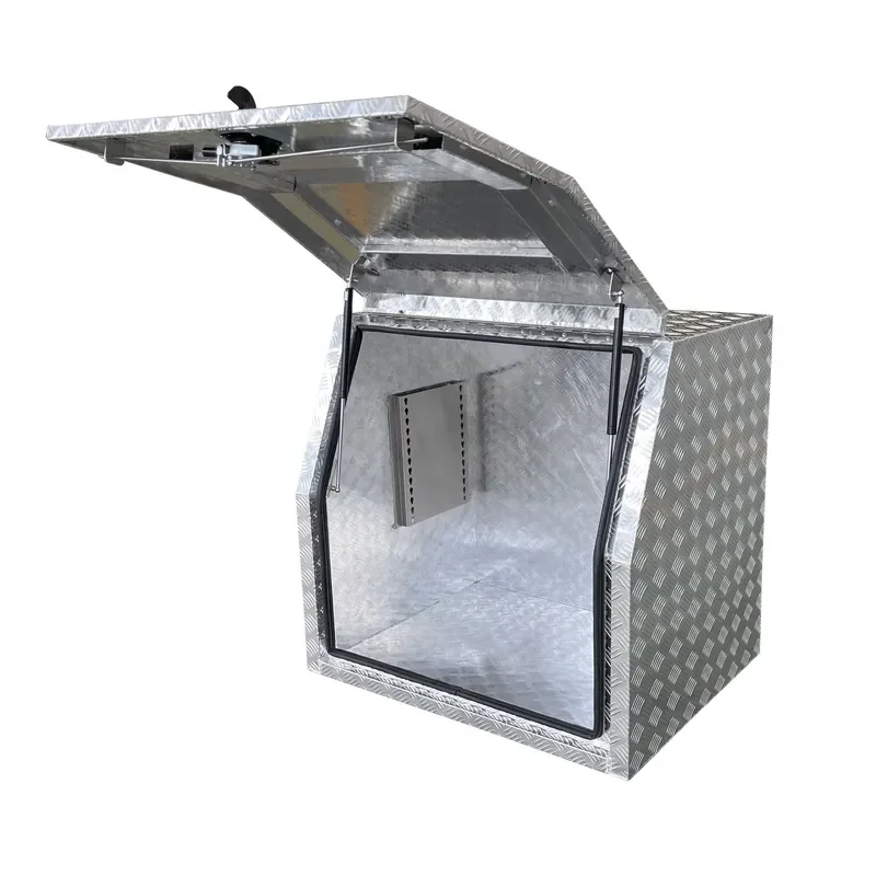 Factory Custom Shape and Size Powder Coated Aluminum Outdoor Truck Toolbox with Locks Gas Struts Partitions