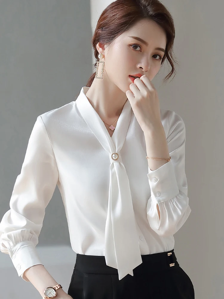 

White Chiffon Shirt Women's Spring Autumn New Style Long Sleeve Design Sensation Fashionable Elegant Professional Shirt