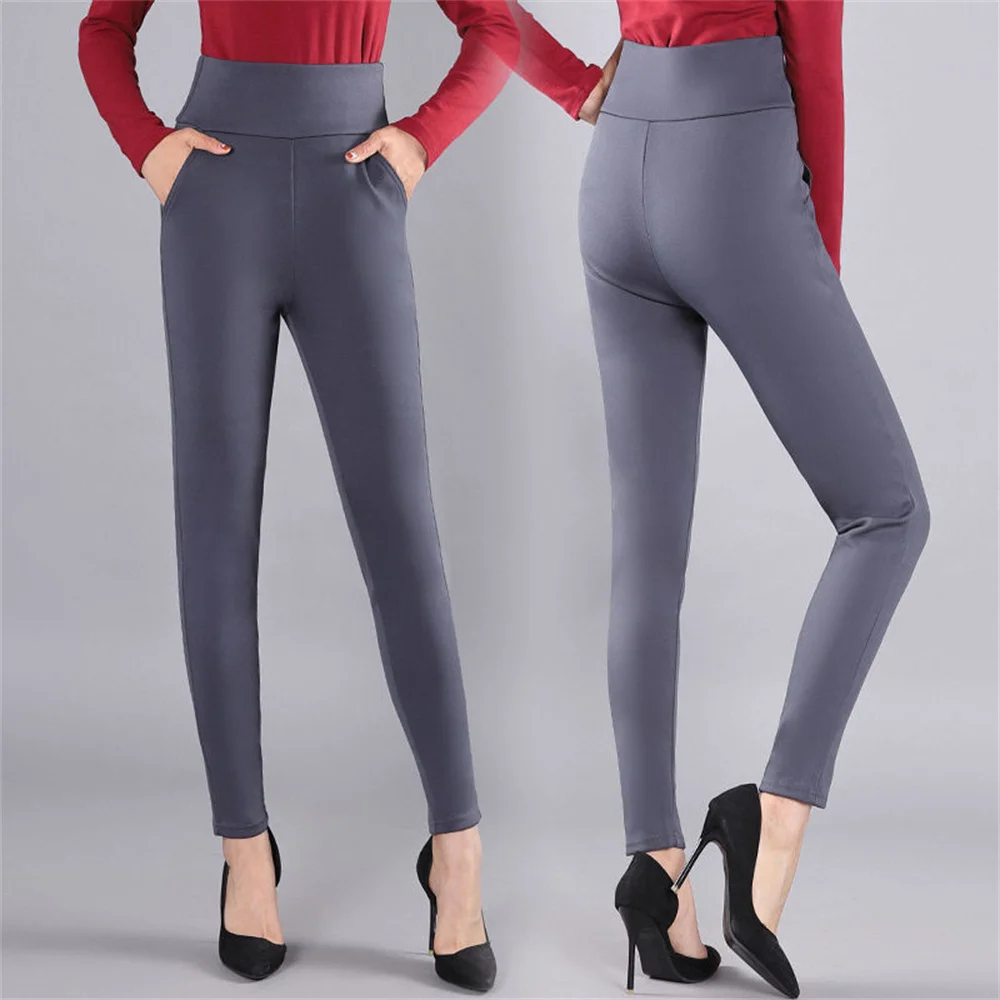 High Waist Women Pants Capri 2023 Winter Warm Fleece Office Work Pencil Pants Clothes Ladies Formal Trousers Pantalon Femme New