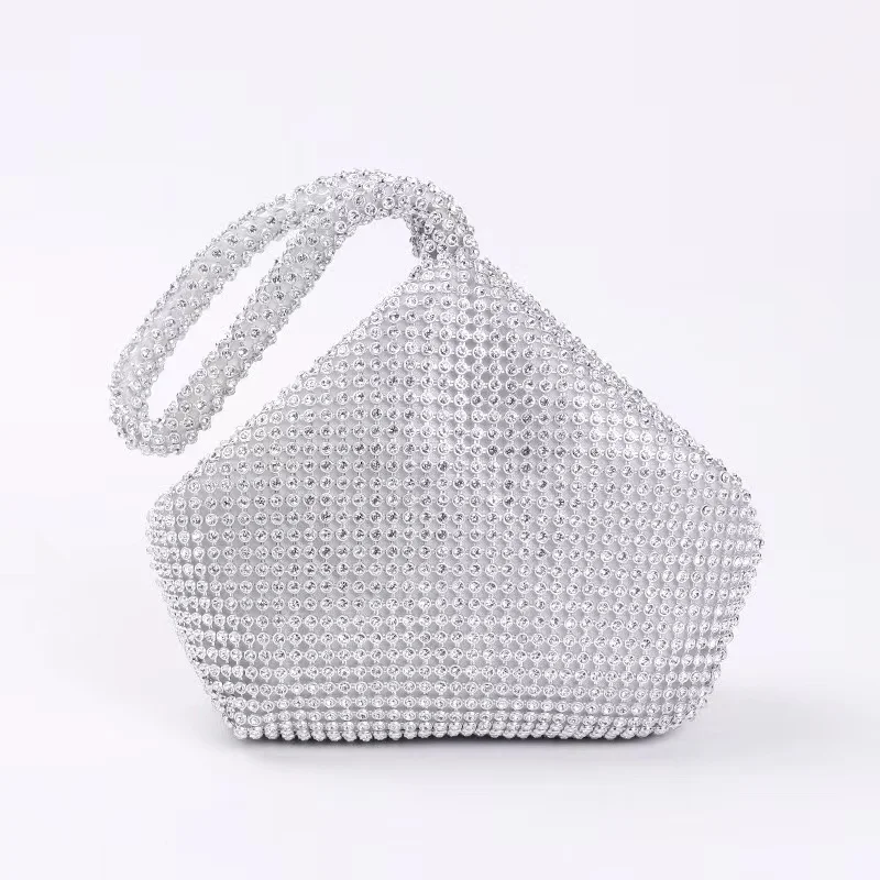 Sparkling Silver Diamond Women Mini Evening Clutch Wristlets Bag Ladies Party Wedding Bag Female Crystal Shiny Handbag and Purse