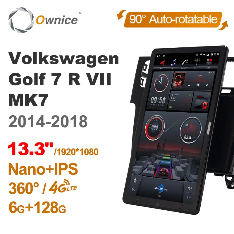 13.3 Inch Ownice 1Din Android 12.0 Car Radio 360 for Volkswagen Golf 7 R VII MK6+ 2014-2018 GPS Auto Audio SPDIF 4G LTE NO DVD