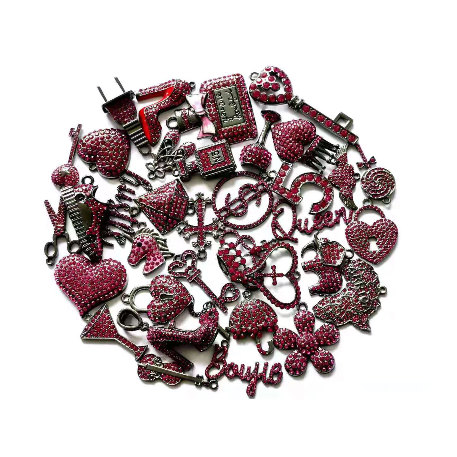 35pcs Colorful Rhinestone Gun Black Plated Mixed Girl Charms Picked at Random Fit for Women\'s DIY Jewelry Accessories
