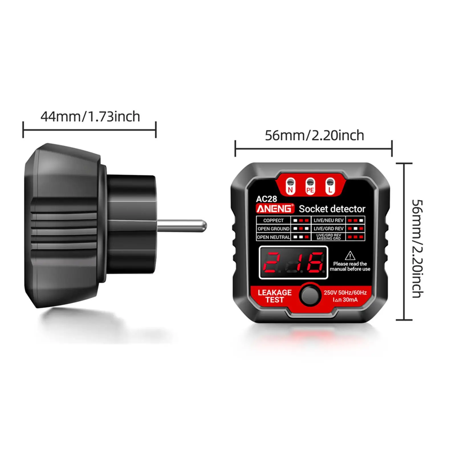 Testador de Tomada com Display Digital, Detector de Plugue, Testador de Voltagem Elétrica para Casa, Laboratório e Escola