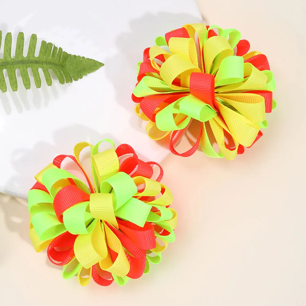 2Pcs Sweet Ribbon Floral Bow Hair Clip For Girls Handmade Princess Children Hairpins Kids Barrettes Headwear Hair Party Tools