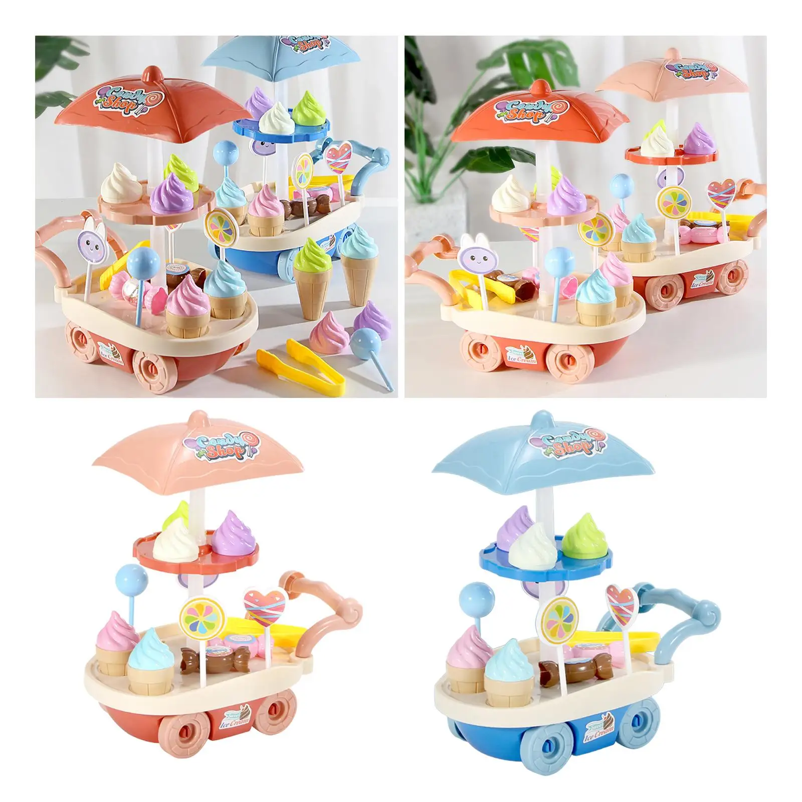 Ice Cream Cart Toy Mini Vend Stall Booth Stand for Ages 3 and up Children