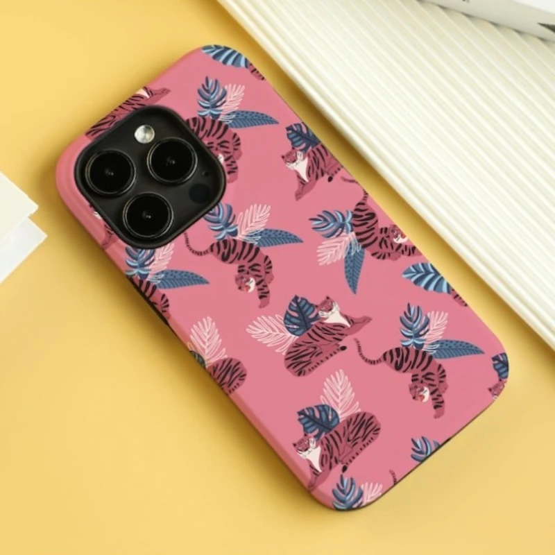 

Magnetic Phone Case for IPHONE 17 16 15 14 13 12 11 16e Air PRO Plus Pink Tiger Hard Acrylic Shockproof Cover