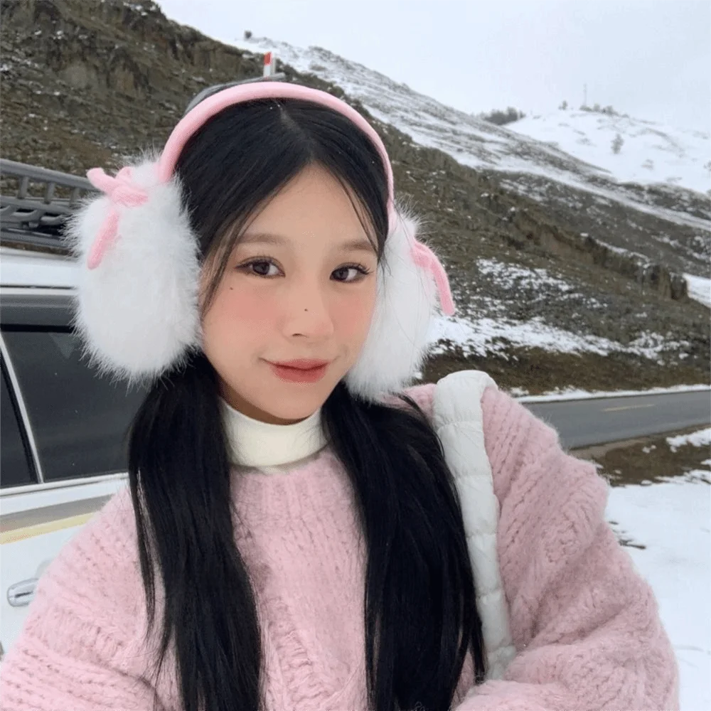 الشتاء الدافئة لينة غطاء للأذنين سميكة سدادات حماية الأذن الأذن أدفأ التجمد Bowknot فو الفراء الأذن يفشل للنساء الرجال في الهواء الطلق #5