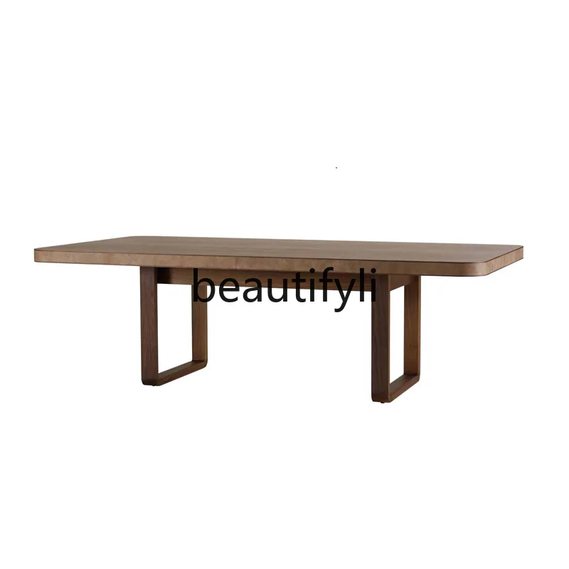 

Premium six-person dining table rectangular modern simple 2024 new log color long table