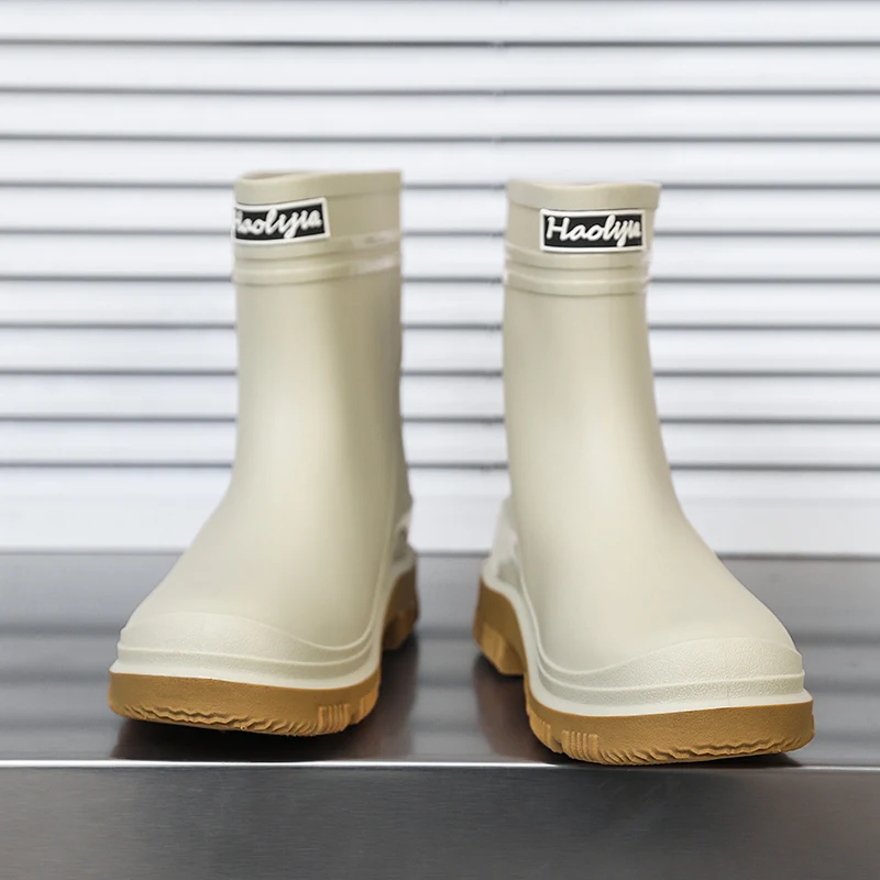 

Модные низкие водонепроницаемые сапоги из ПВХ цельной формовки, нескользящие, для работы на ферме, мужские, короткие, дождевые ботинки