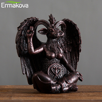 ERMAKOVA 16cm Tall Resin Baphomet Statue Horned Sabbatic Goat Solve Coagula Figurines Desktop Office Decoration