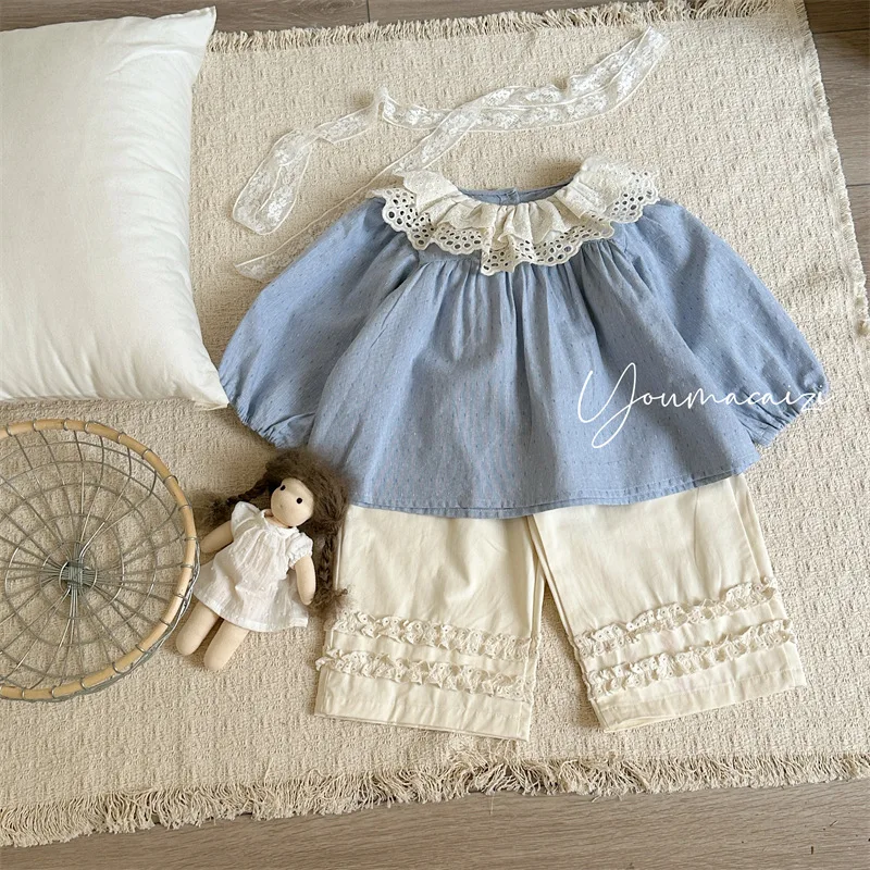 Girls Shirt 2026 Spring and Autumn New Children's Clothing Korean Style Girl Baby Lace Collar Fresh Jacquard Shirt