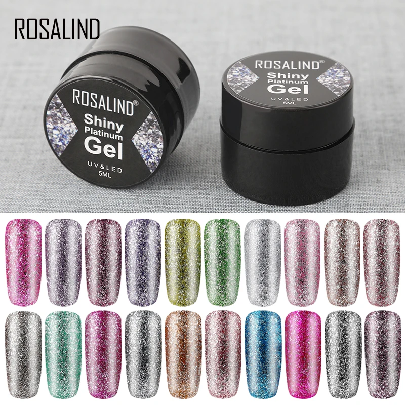 ROSALIND Shiny Platinum Shiny Diamond Gel Nails Art For Manicure Top Base Coat Gel Sparkling Glitter Nail Polish Semi Permanent