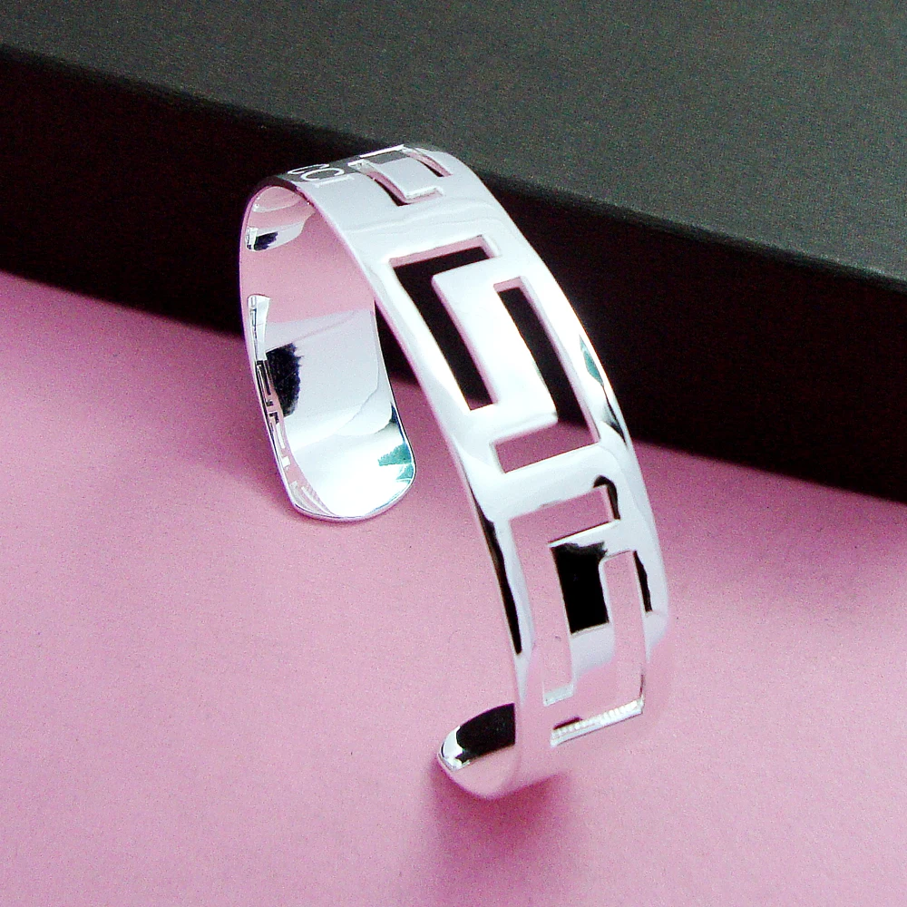 925 Sterling Silver Minimalist Open Cuff Bangle for Women Smooth Polished Sleek Bracelet Timeless Elegant Daily Office Jewelry