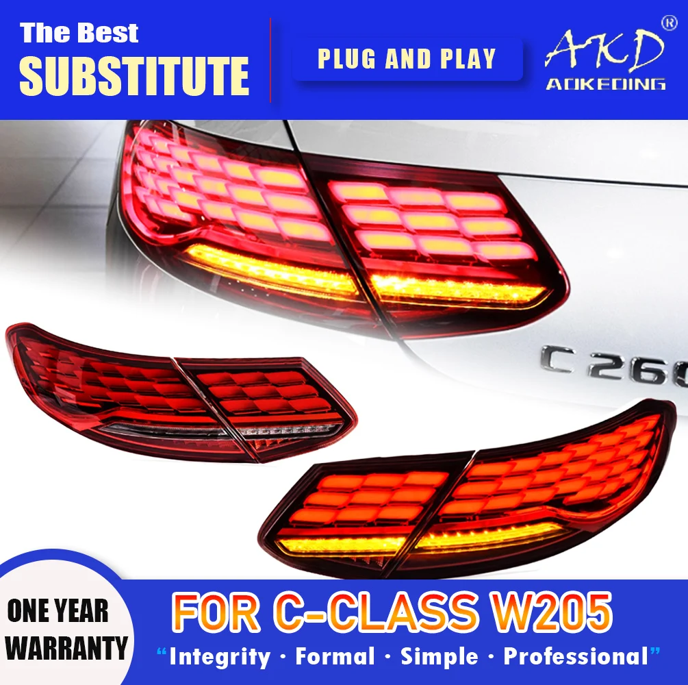 AKD Tail Lamp for Benz C-Class Coupe W205 LED Tail Light 2016-2023 C320 C260 Rear Fog Brake Turn Signal Automotive Accessories