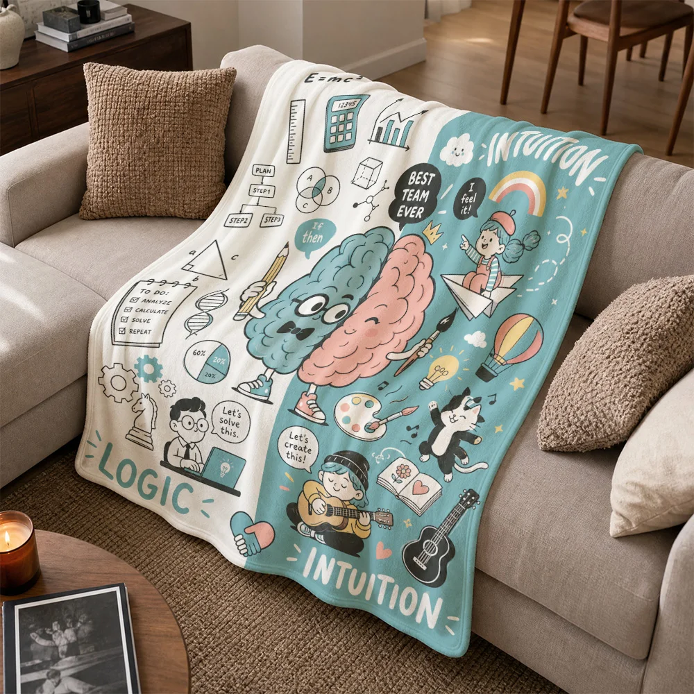 Whimsical Logic Intuition Brain Science Throw Blanket Cozy Sofa Decor Gift for Students Teachers Academic STEM Gift Wrap