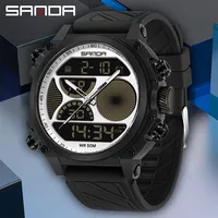 SANDA Hot Men Electronic Watch Sport Fashion Large Dial Dual Screen Multifunctional Waterproof LED Night Light Men's Watches
