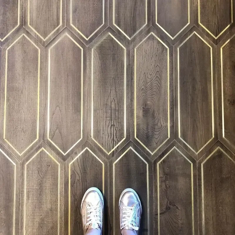 Custom Item, Contact Us Multi-layer Solid Wood Composite Flooring, Black Walnut Parquet Flooring Inlaid with Marble