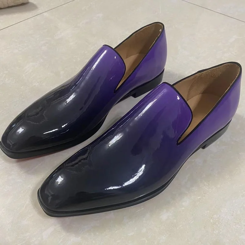 

New Gradient Color Patent Leather Loafers Shoes For Men Handmade Summer Casual Shoes Slip On Men's Flats Party And Prom Shoes