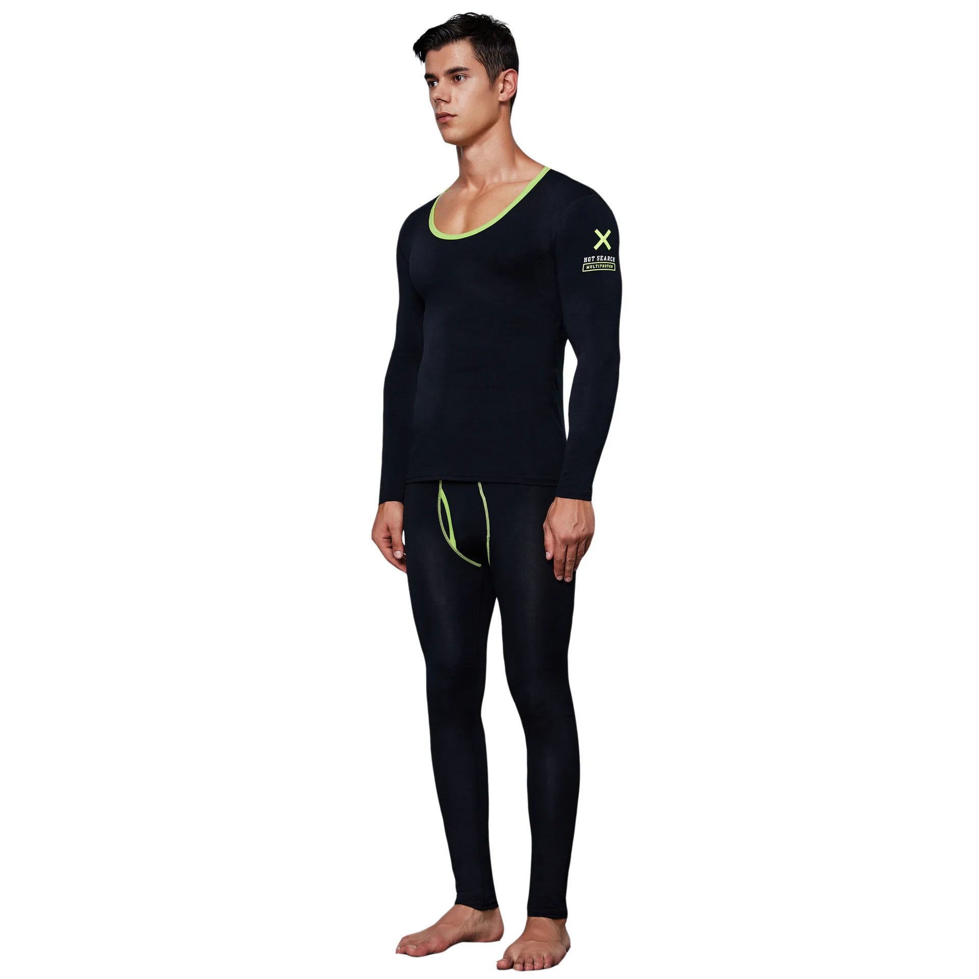 

Cotton Thermal Underwear Set for Men Stretchy Slim Fit Autumn Warm Round Neck Top Long Pants Winter Warm Bottoms Lingerie Basic