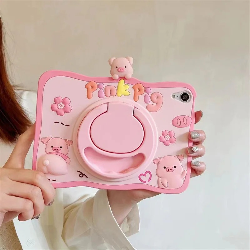 Cartoon Cute Pink Pig 360 Rotation Stand Cover For iPad 10th 10.9 9th 8th 7th 10.2 Gen Case Mini 1 2 3 4 5 6 9.7 6th Pro 11 Case