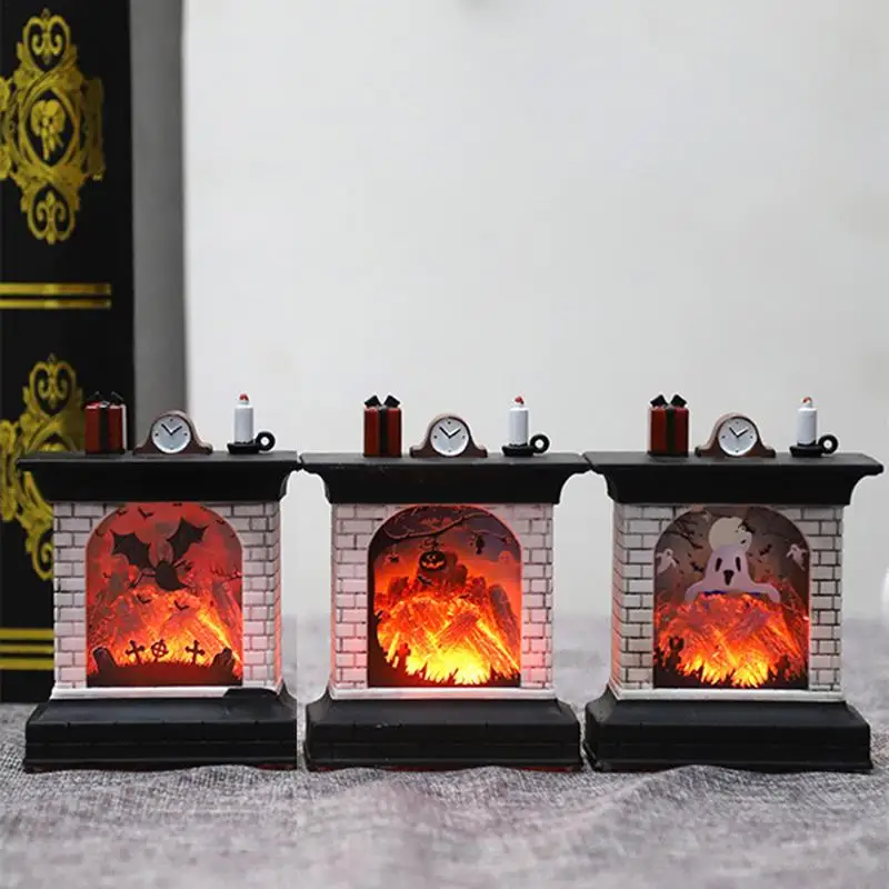 Fireplace Night Lantern Halloween Pattern LED Nightlight Halloween Decorations Table Lamp Decorative Lights For Bedside