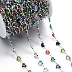 Cadenas de cristal de forma redonda de corazón de amor de acero inoxidable para bricolaje, collar, pulsera, accesorios para hacer joyas, 1 metro por paquete