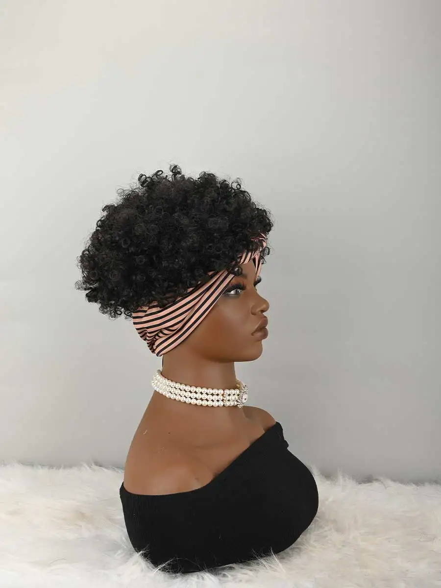 Headband Wig Curly Headband Wig With Bangs For Women Synthetic Afro Curly Hair Wig With Headband Attached Short Kinky