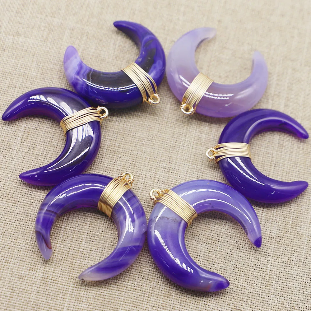 

6pcs/lot New products Natural Stone Crescent Moon necklaces for women Pendant Healing DIY Charms Fashion Jewelry Accessories