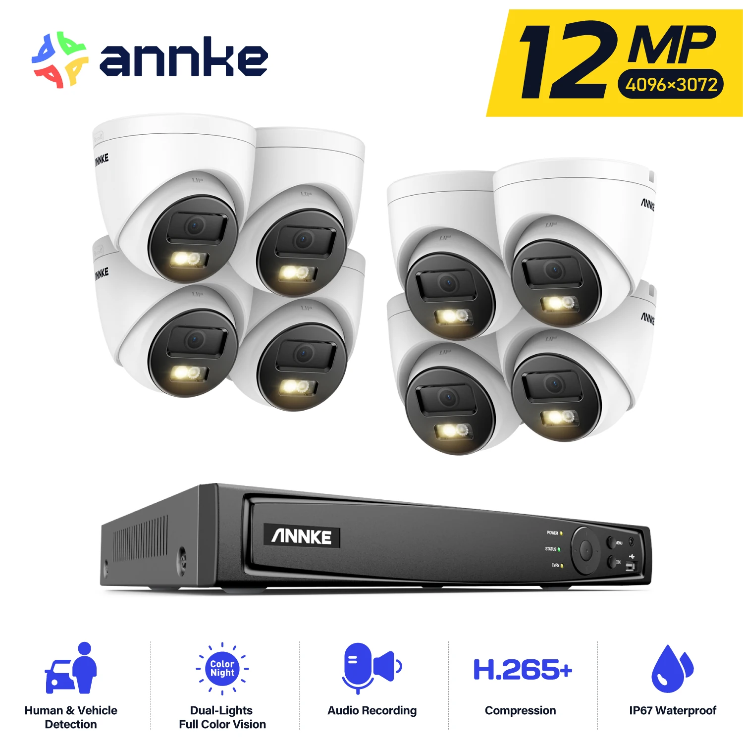 

ANNKE 8CH NVR CCTV Surveillance Kit Smart Dual Light Night Vision POE Protection Security Camera Motion Detection Remote Monitor