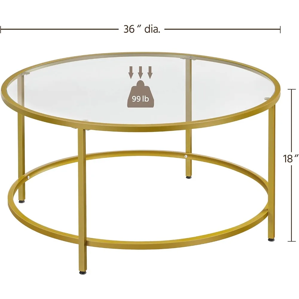 Tavolino da caffè moderno rotondo in vetro temperato trasparente da 36 pollici per soggiorno, tavolo centrale semplice ed elegante, ideale per piccoli spazi a