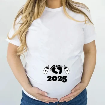 Bebek 2025 baskı hamile T-Shirt annelik kısa kollu T shirt gebelik duyuru yeni anne Tshirt giyim Tees Tops