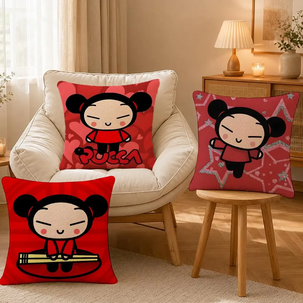 Pucca Love Character Cushion Cover Personalized Short Plush Soft Bedroom Sofa Home Decor Gift