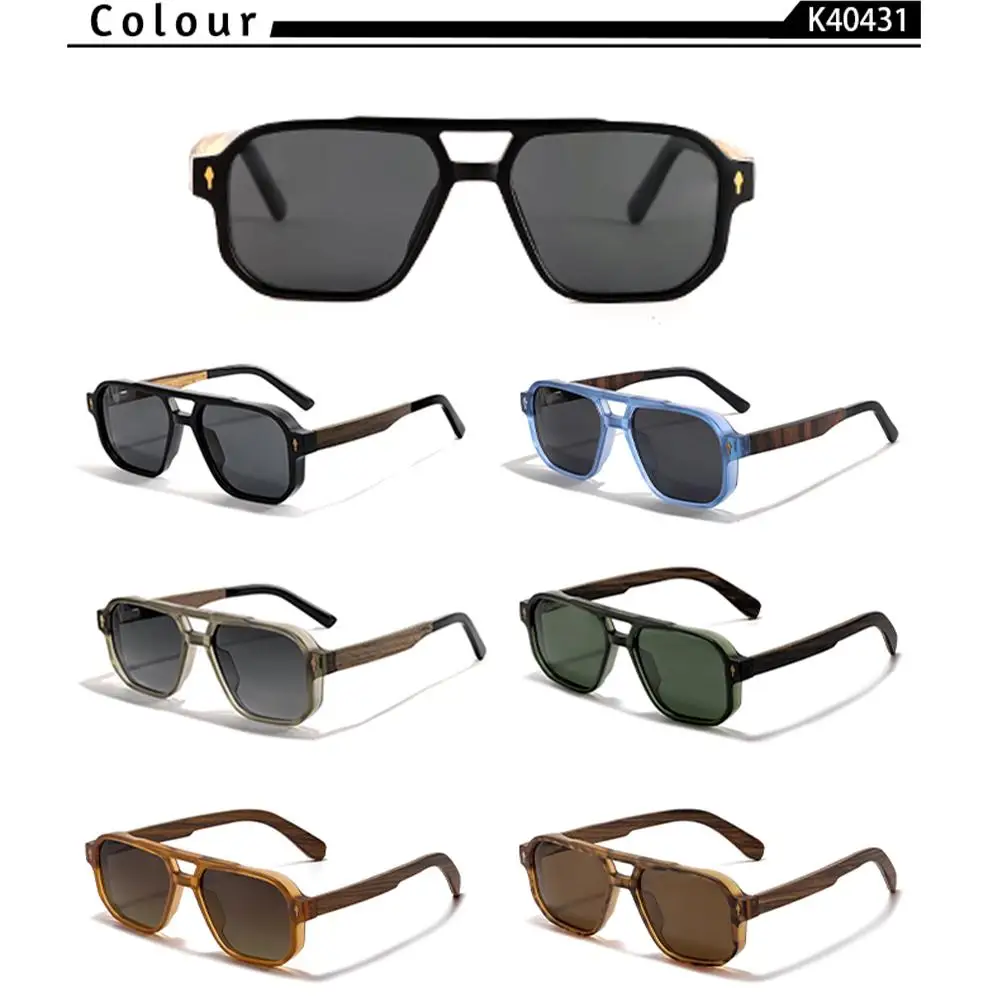 CATERSIDE Retro Quadratische Piloten-Sonnenbrille für Herren und Damen mit Holzmaserung-Bügeln, Korrektionsbrille, Luxuriöse Maßanfertigung – Detail 3