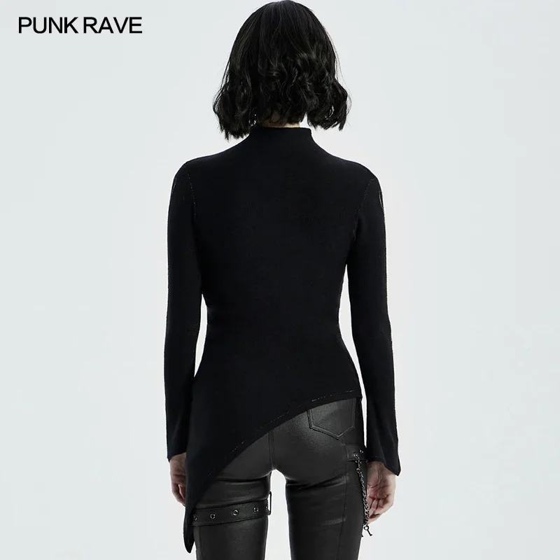 Imagem -03 - Punk Rave Gótico Feminino Cordão Manga Longa Fora do Ombro Sexy Camiseta Punk Gola Alta Magro Irregular Hem Personalidade Topo