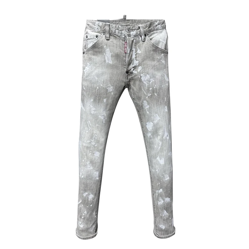 CHAREI HARPER dsq 9917 D2 pantalones para hombre, Vaqueros blancos con agujeros de pintura bordada, ajustados y rectos