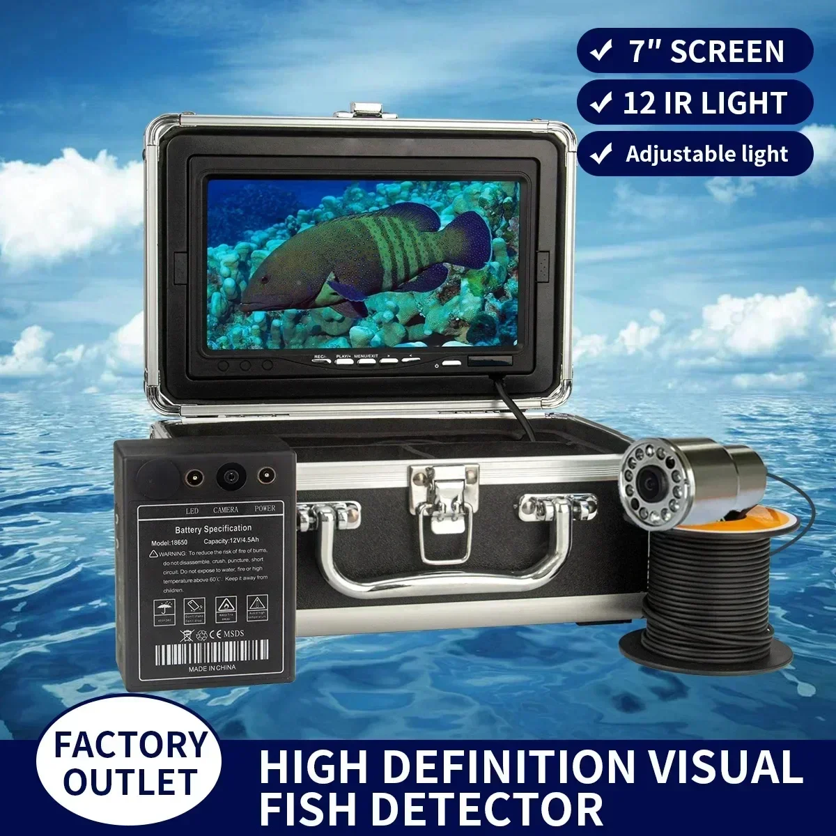 

IP68 Waterproof WF13R Underwater Fish Camera 7inch LCD Monitor Fish Finder Ice Fishing Finder 12 LEDS Support Recording Video
