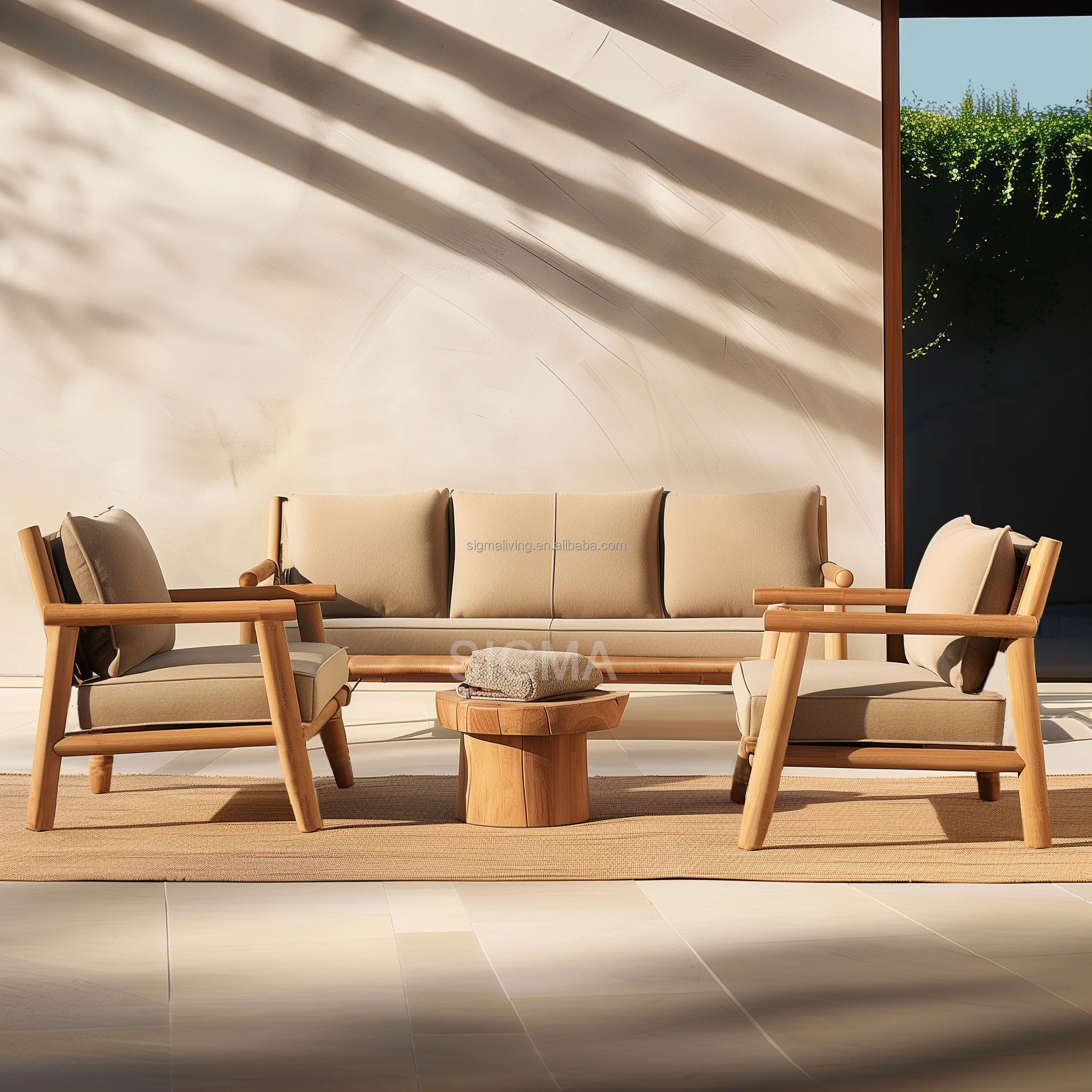 High-end Custom Solid Teak Wood Modern Garden Sofa Set Handmade Outdoor Furniture By Sigma SGK-2682103
