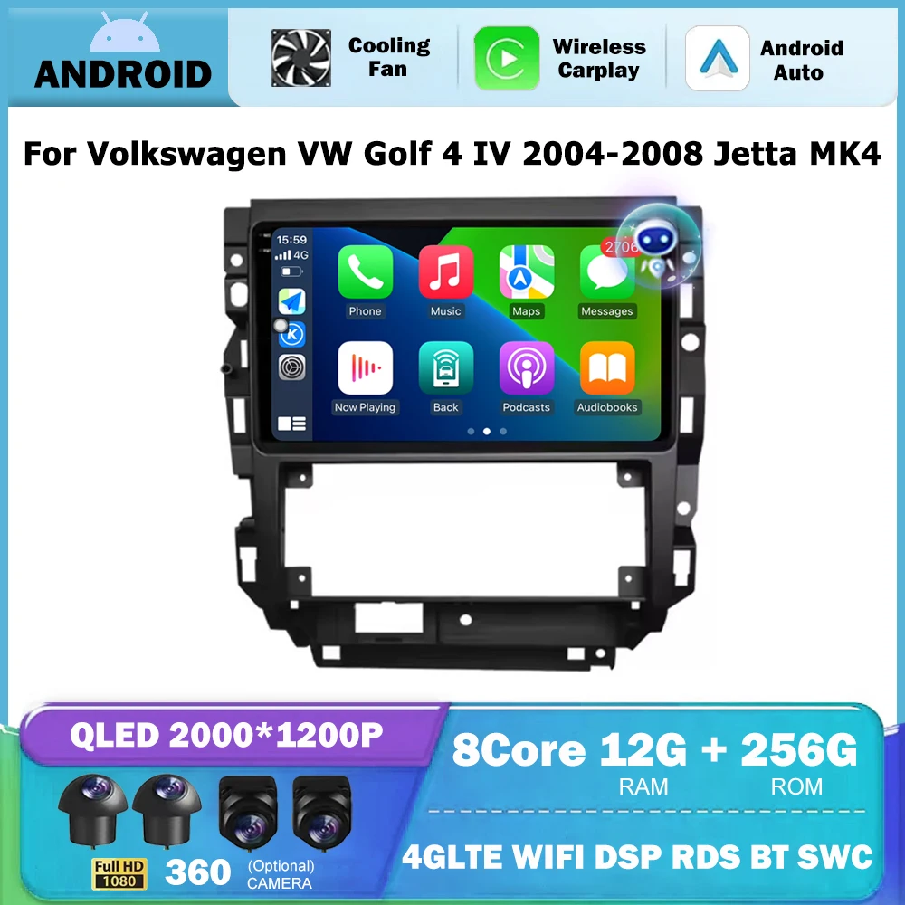 Android Auto For Volkswagen VW Golf 4 IV 2004-2008 Jetta MK4 Classics Car Radio GPS Multimedia Player Stereo BT DSP Carplay 4G