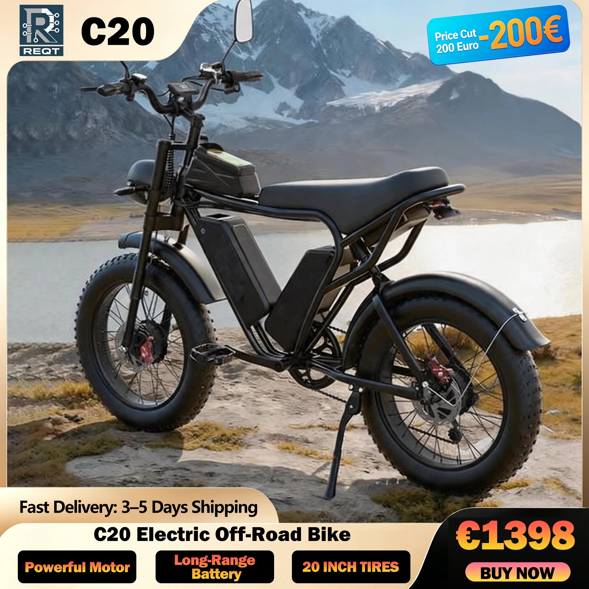 DD20 S Lite Elektrofahrrad PEAK 2000W Motor 52V 40AH Lithium-Batterie Erwachsenenfahrrad 20 Zoll Fat Fire Mountain E-Bike 7-Gang Dual Offroad E-Bike