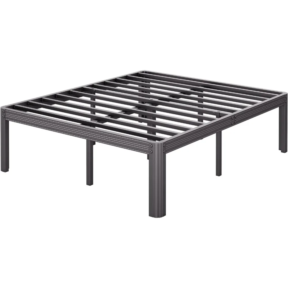 

King Bed Frames,18 Inch High Bedframe, Heavy Duty Steel Slats Platform Mattress Base, 4500lbs Weight Capacity Metal Frame