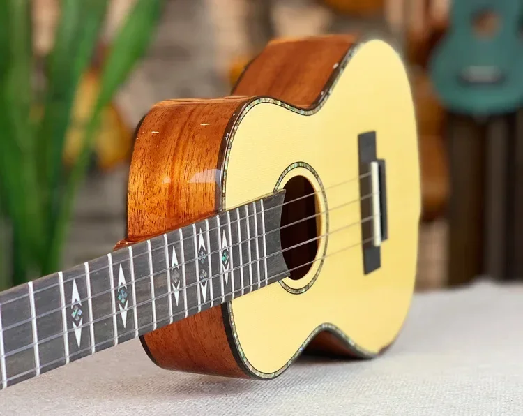 Ukulele Acústico Profissional de 23 e 26 Polegadas com Tampo/Corpo em Abeto/Mogno Sólido, Ukulele Concerto de 23 Polegadas, Suporte de Braço, Ukulele Tenor de 26 Polegadas