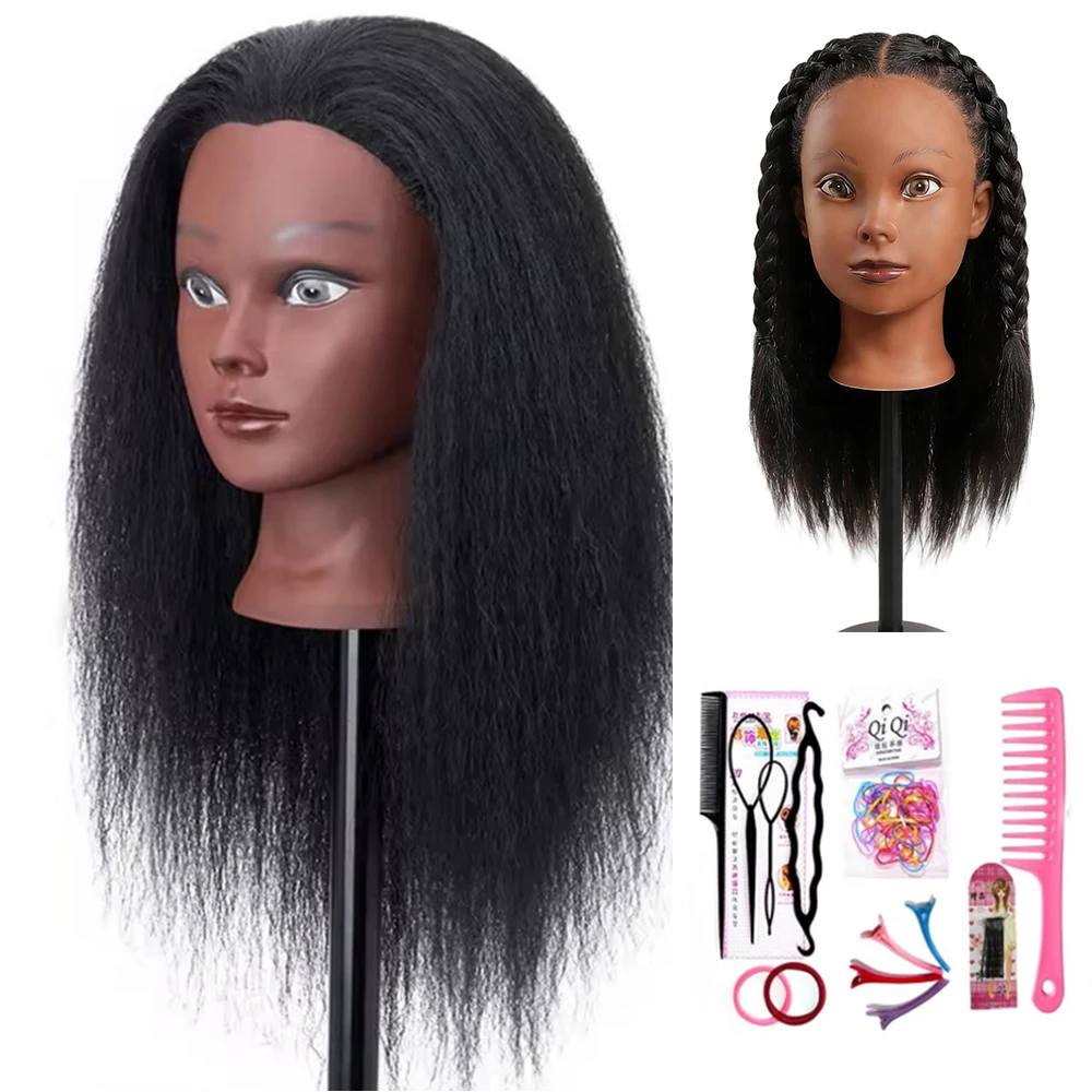 

Манекен-голова для тренировок из 100% натуральных волос, 16 дюймов, для парикмахеров, для практики плетения кос и укладки волос, с бесплатным держателем-зажимом.