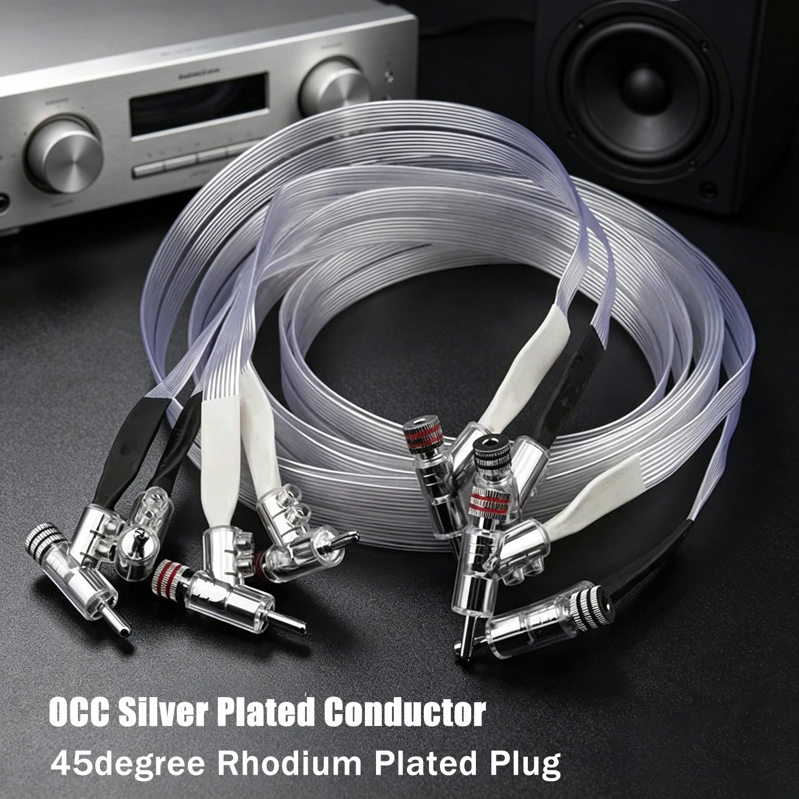 

Pair 7N OCC white lightning Speaker Cable Flat music and Ribbon Loudspeaker Self Lockable 45 degree Banana Plug for Amplifier