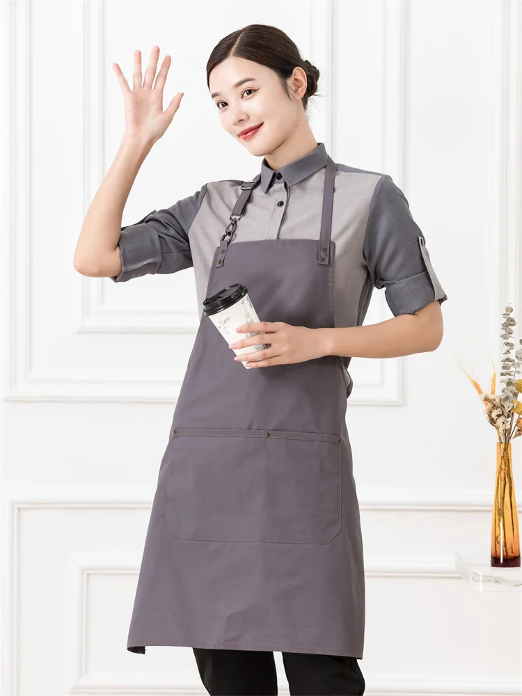 Men Women Kitchen Apron Korean Canvas Grilling Cooking Aprons Pinafore Coffee Room Pet Shop Nail Salon Barber Customized Uniform