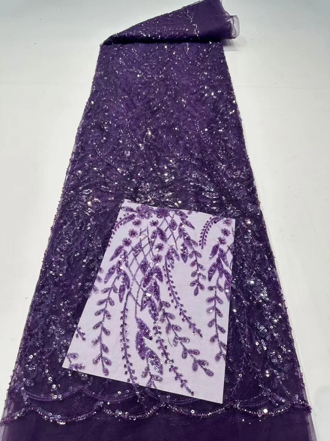 French Lace Fabrics 2026 High Quality African Beaded Embroidered Nigerian Sequins Tulle Lace 5 Yards For Sewing Party Dresses