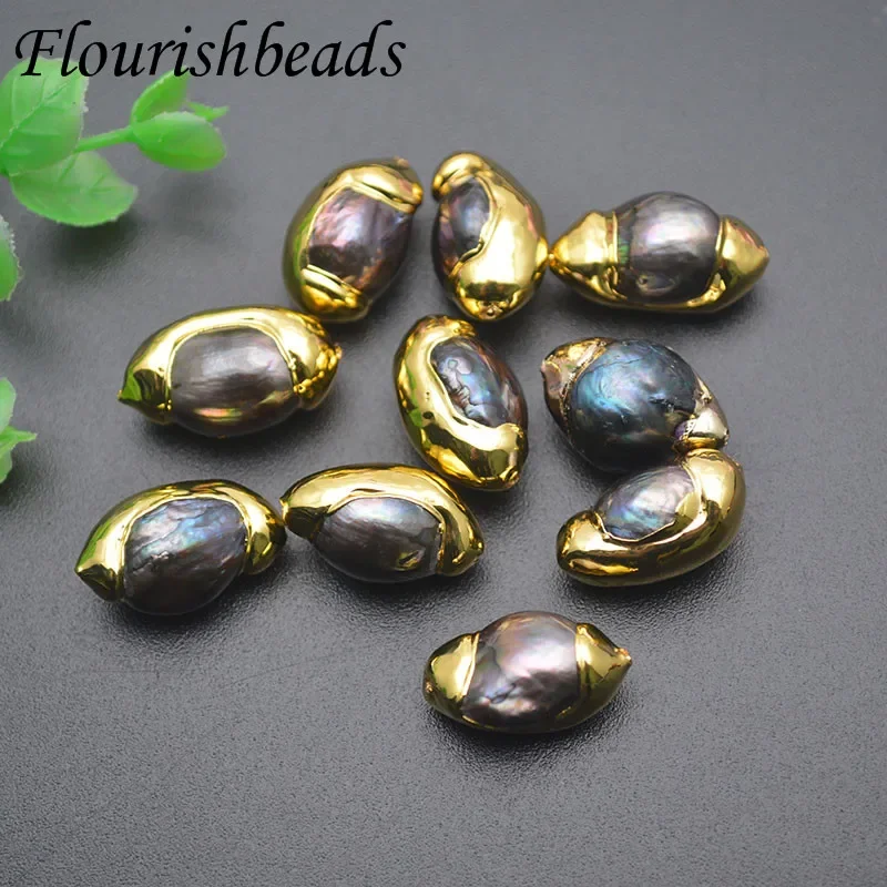 Jewelry Findings Natural Gray Pearl Gold Plated Through Hole Loose Beads for Women DIY Necklace 10pcs/lot