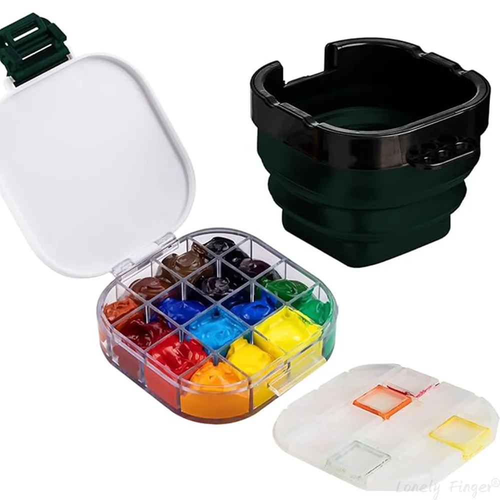 

[БЕЗ красок] 16-луночная пустая коробка для хранения красок с небольшой палитрой крышки, для легкого транспортировки акварельных гуашевых акриловых красок