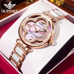 OUPINKE Elegant Luxury Women Watches Fully Automatic Mechanical Watch Lucky Grass Dial Waterproof Original Brand Watch for Lady