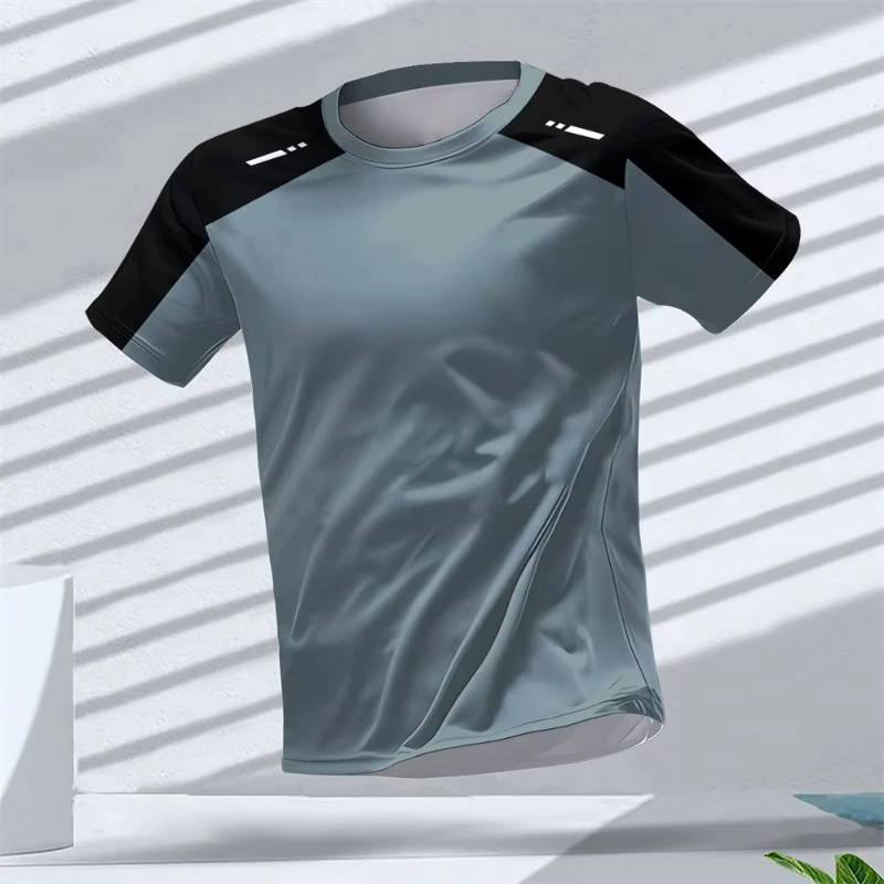 Summer Quick Dry Breathable Fashion Mens T-Shirt Outdoor Run Fitness Sports Short Sleeve Tee Casual O-Neck Oversized T-Shirt Men